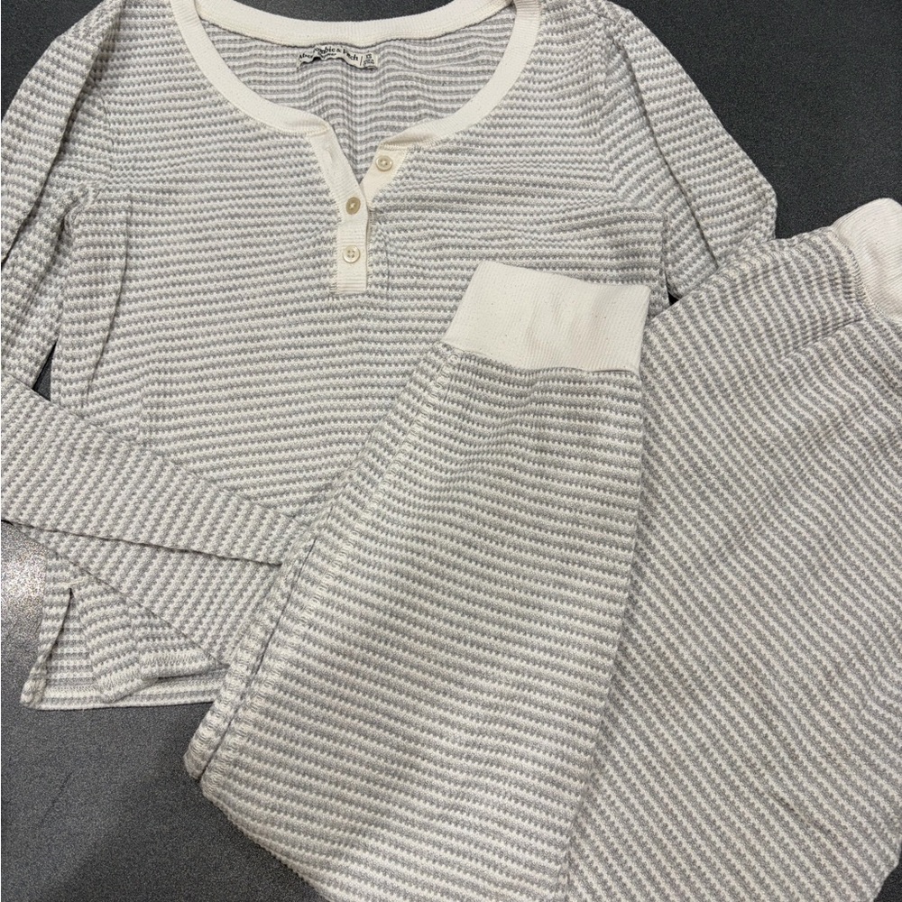 Abercrombie & Fitch Gray and White Stripe Henley Pajama Set